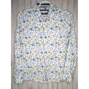 John Lennon Shirt Mens Size Large Blue Green Floral Casual Button Up‎ Sleeve